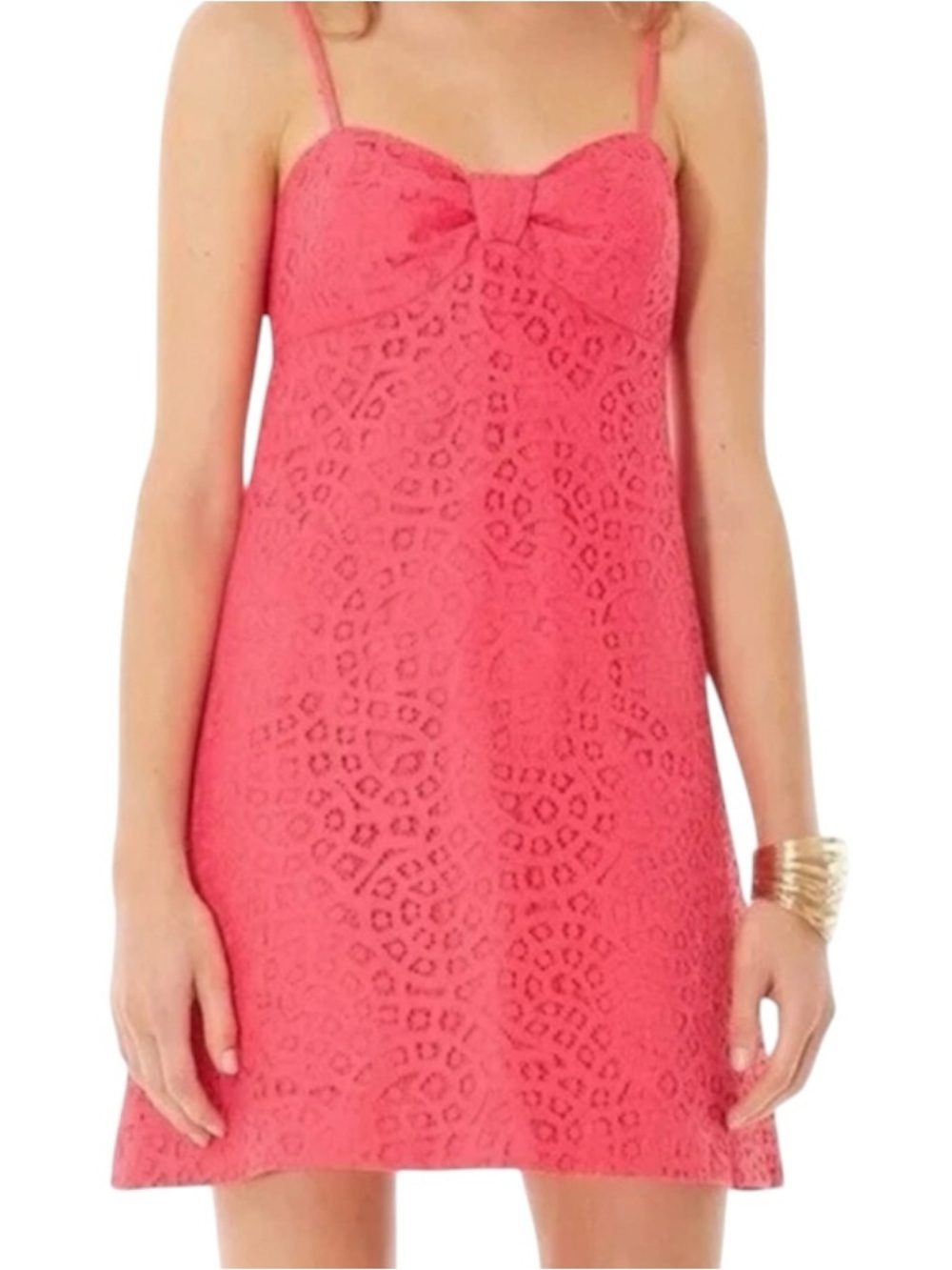 Lilly Pulitzer Karina Dress Size 4 Lipstick Pink Lace Bow Mini Preppy